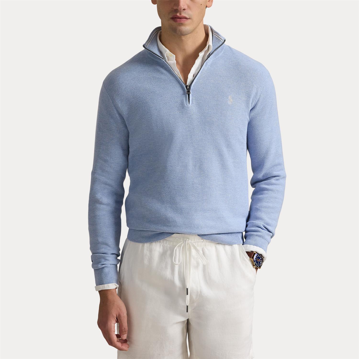 Mesh-Knit Half-Zip Pullover i blå alternativt utsnitt, genser fra Polo Ralph Lauren hos Image Mandal