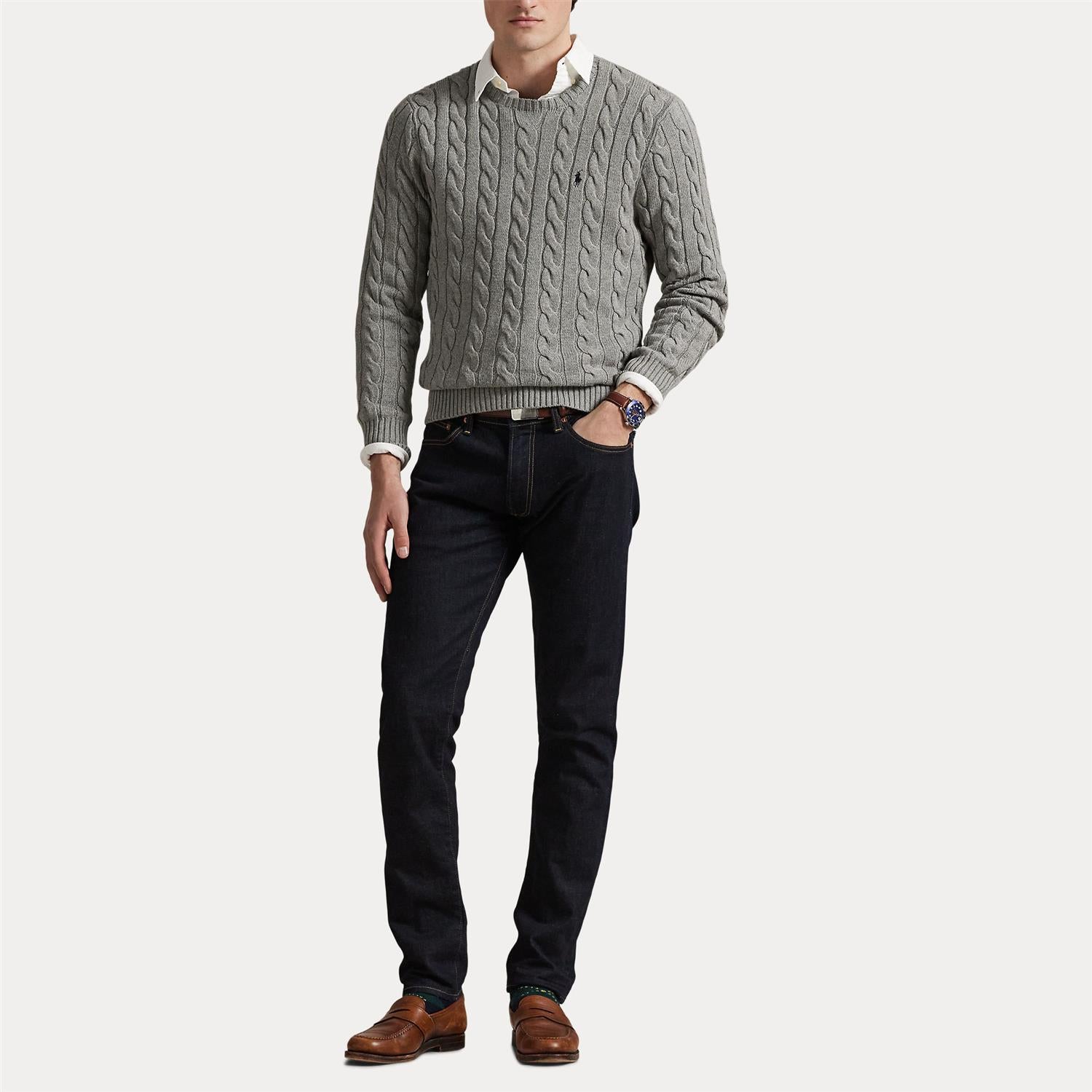 Long-Sleeve Driver Crewneck Pullover i grå styling-inspirasjon, genser fra Polo Ralph Lauren hos Image Mandal