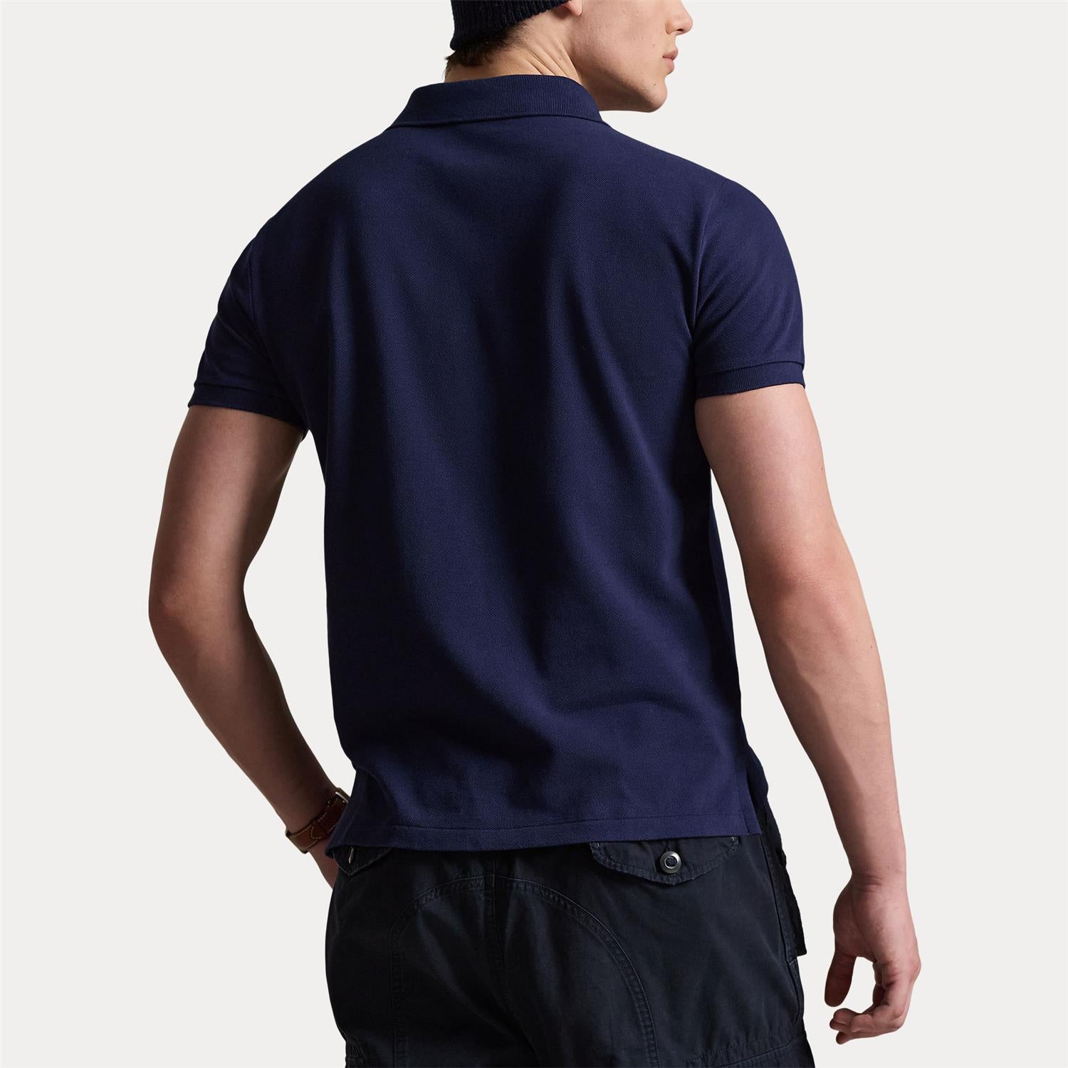Custom Slim Knit Short-Sleeve Polo Shirt i marineblå ekstra vinkel, skjorte fra Polo Ralph Lauren hos Image Mandal