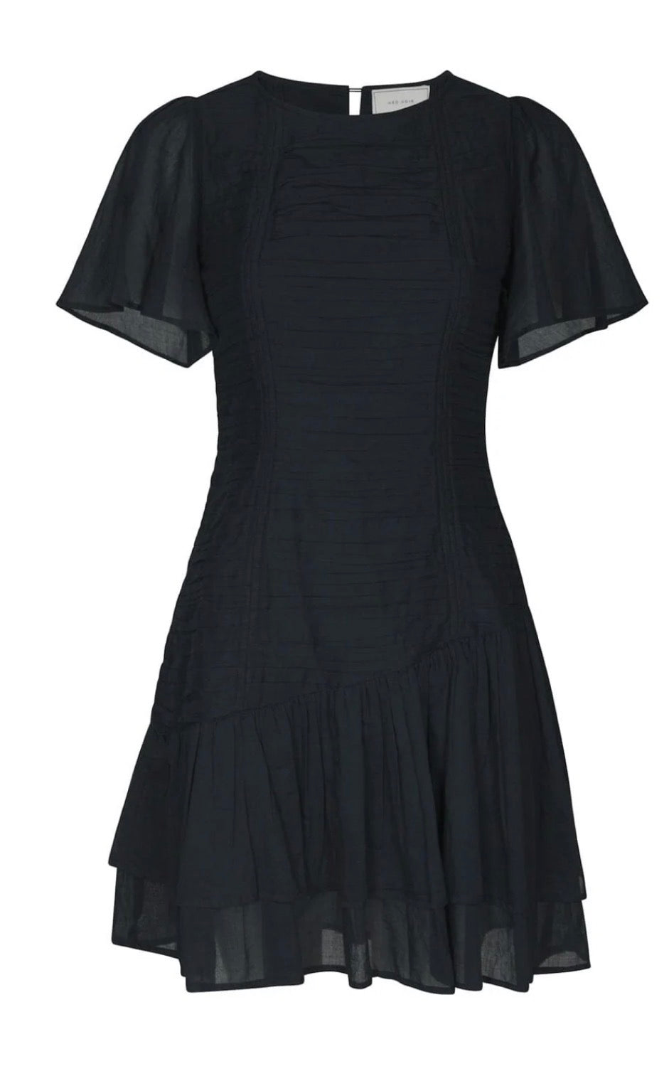 Cirkle S Voile Dress i marineblå nærbilde av detaljer, kjole fra Neo Noir hos Image Mandal