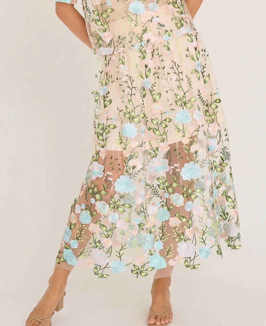 Fuschia Skirt i rose blå i mesh, skjørt fra A-view hos Image Mandal