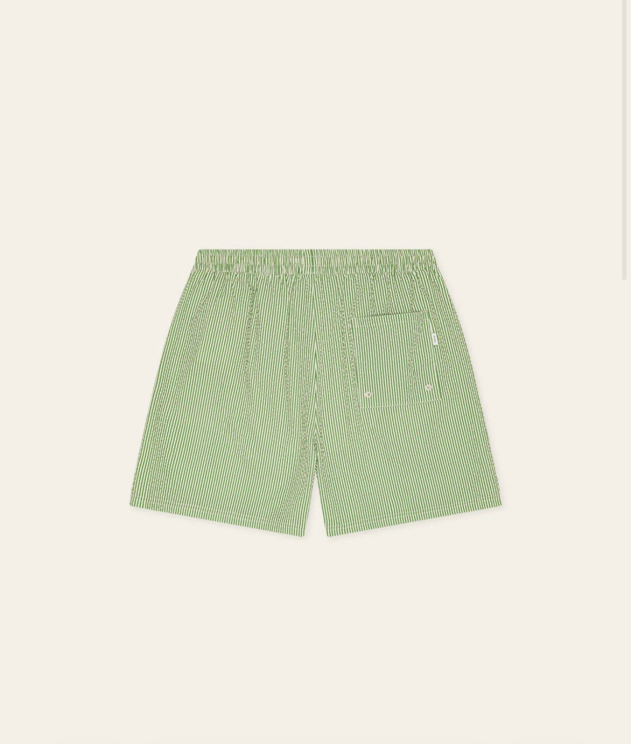 Stripe Seersucker Swim Shorts i grønn nærbilde av detaljer, badetøy fra Les Deux hos Image Mandal